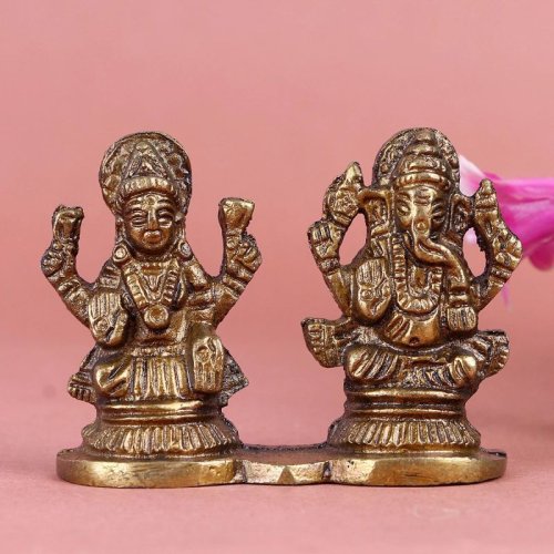 Traditional Brass Laxmi Ganesh Idol Statue