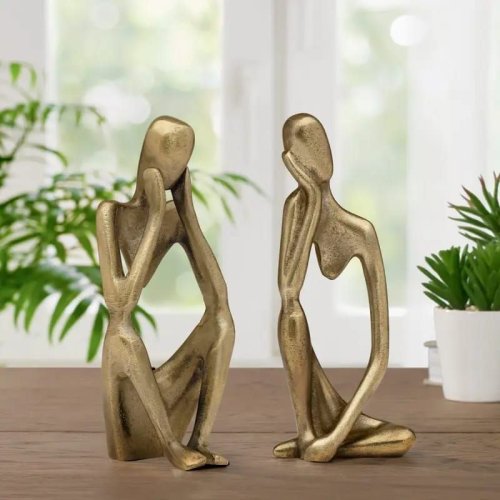 Pensive Figure Antique Brass Aluminum Decor Sculpture