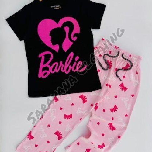 Girls Black & Pink Barbie Pajama Set