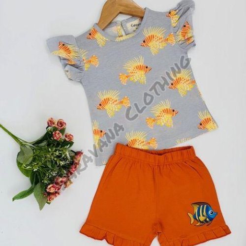 Girls Fish Print T-shirt with Shorts