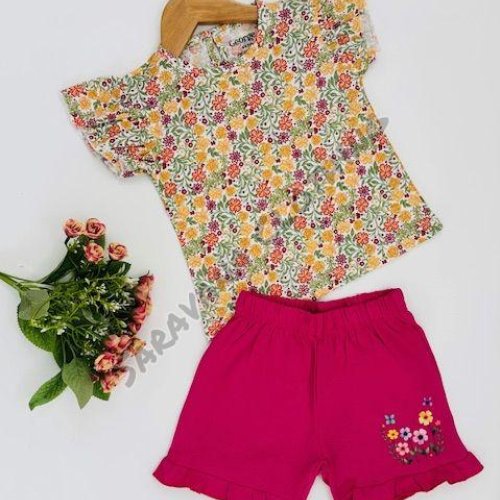 Girls Floral Print T-shirt with Shorts