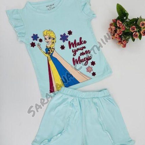 Girls Frozen Elsa Print T-shirt with Shorts