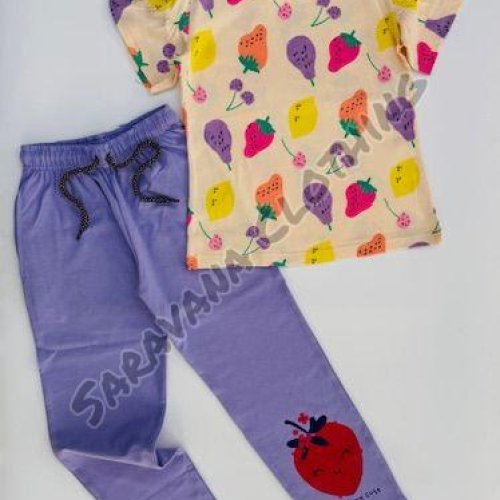Girls Fruit Print T-shirt & Lilac Pajama Set