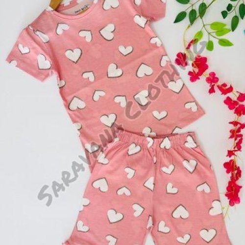 Girls Heart Print T-shirt and Shorts Set