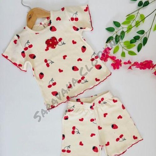 Girls Ivory Fruit Print Top &AMP; Shorts Set