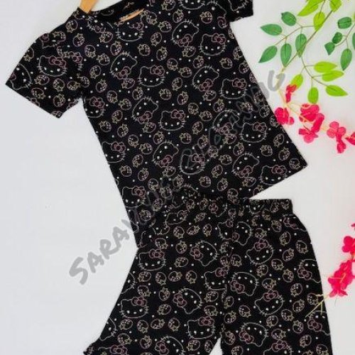 Girls Kitty Print T-shirt and Shorts Set