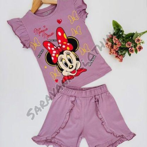 Girls Minnie Mouse Print T-shirt with Shorts