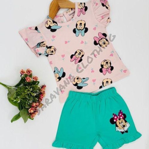 Girls Minnie Mouse Ruffle-Sleeve Short Set