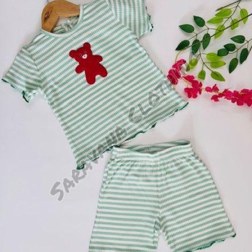 Girls Mint Green Striped Top &AMP; Shorts Set
