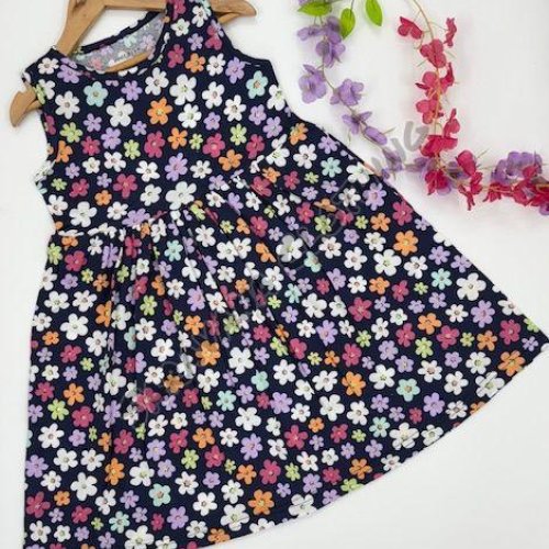 Girls Navy Ditsy Floral Frock