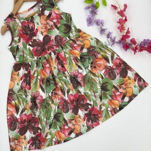 Girls Printed Tropical Blossom Frock
