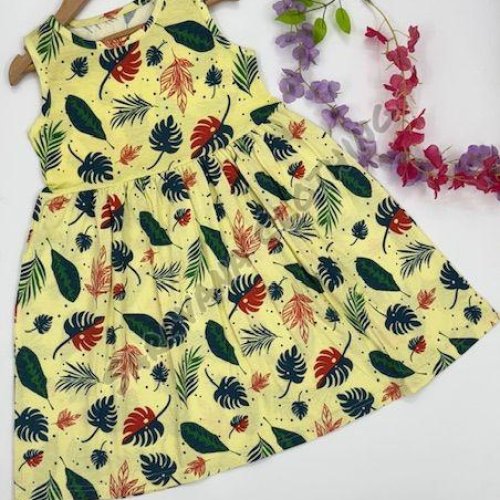Girls Printed Tropical Leaf Frock