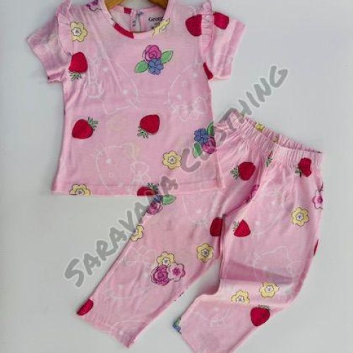 Girls Strawberry and Floral Pajama Set