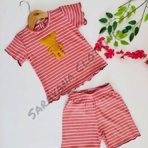 Girls Striped Cotton Top & Shorts Set