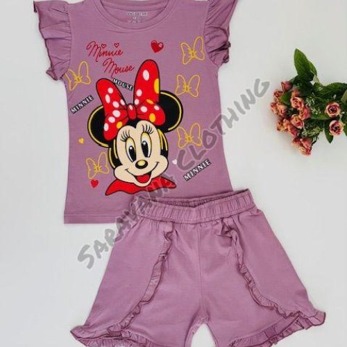Girls Sweet Minnie Mouse Print T-shirt with Shorts