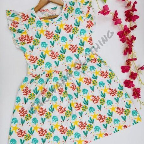 Girls Under the Sea Print Ruffled Dress
