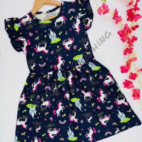 Girls Unicorn and Castle Print Dress