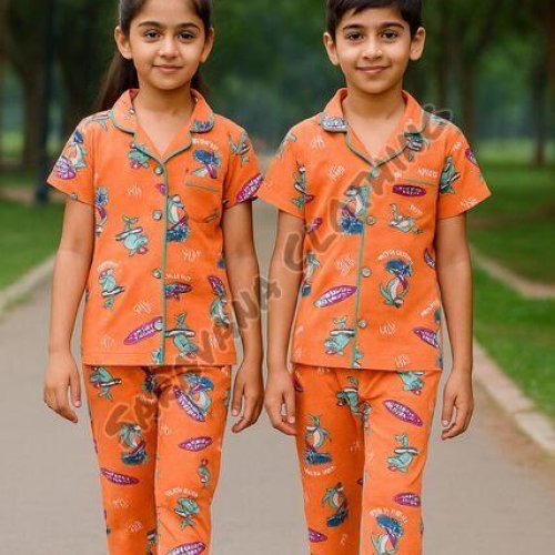 Kids Orange Dino Print Pajama Set