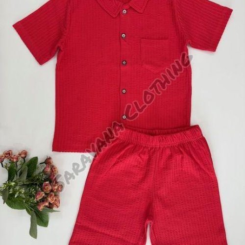 Kids Red Ribbed Co-ord Set