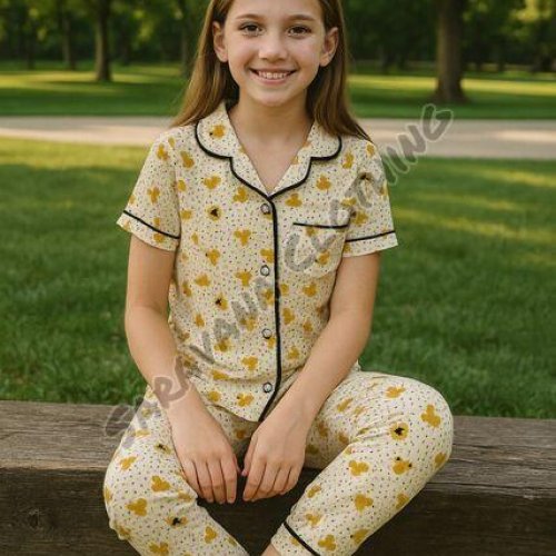 Kids Yellow and White Grid Print Night Suit