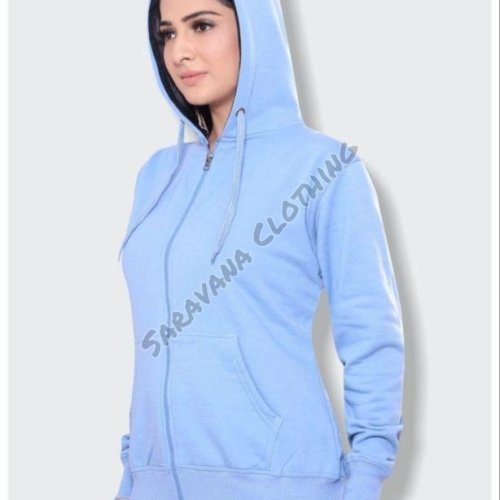 Womens Sky Blue Zip Up Knit Hoodie