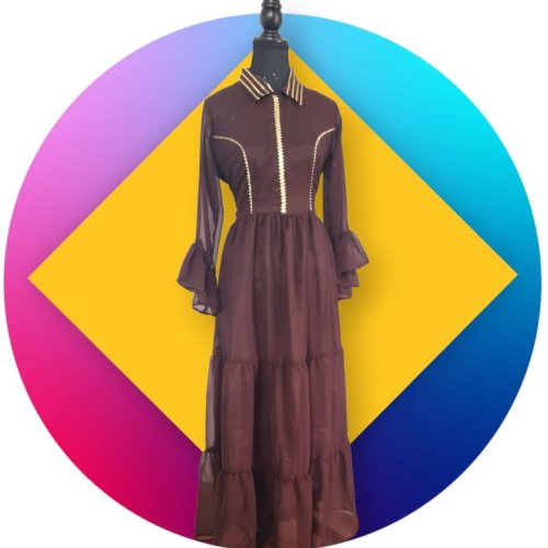 Chocolate Brown Georgette Ladies Dress