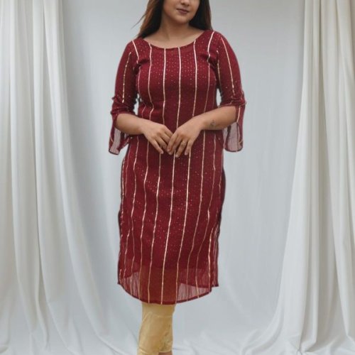 Maroon Gotapatti Georgette Ladies Kurti