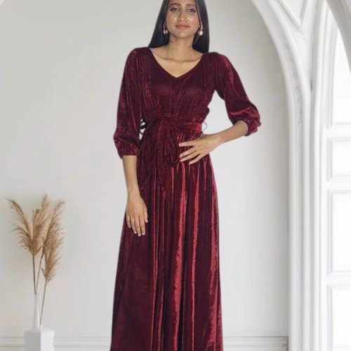 Maroon Velvet Ladies Dress