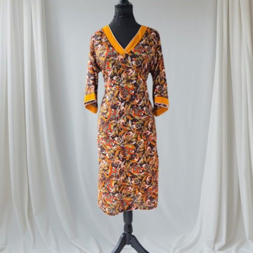 Orange Printed Cotton Kurti