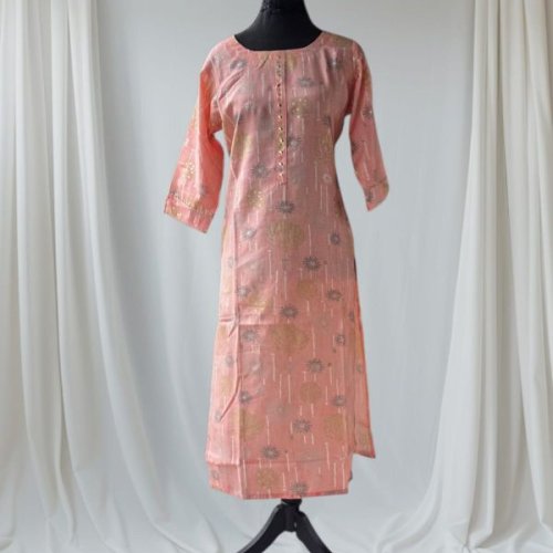 Peach Printed Rayon Kurti