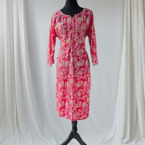 Pink Printed Rayon Kurti