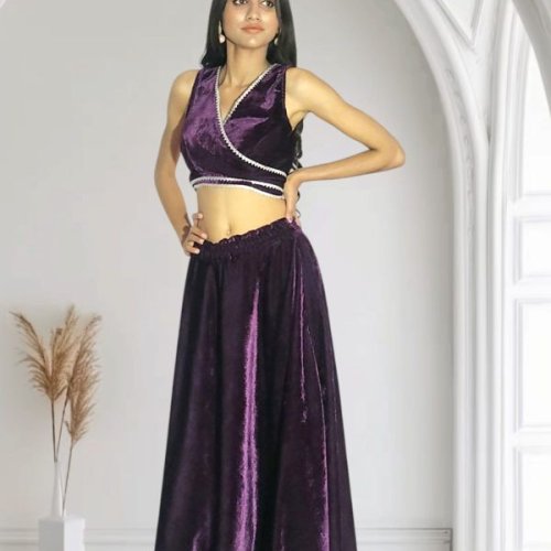 Purple Velvet Ladies Skirt Set