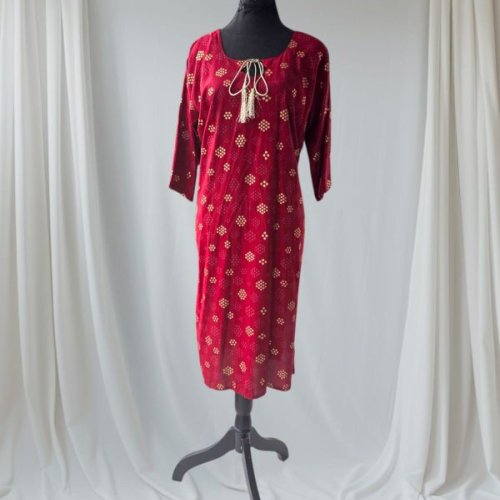 Red Printed Rayon Ladies Kurti