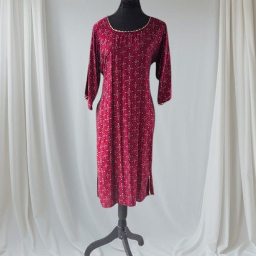 Wine Red Printed Rayon Ladies Kurti