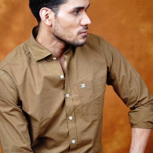 Mens Cotton Blend Brown Casual Emblem Shirt