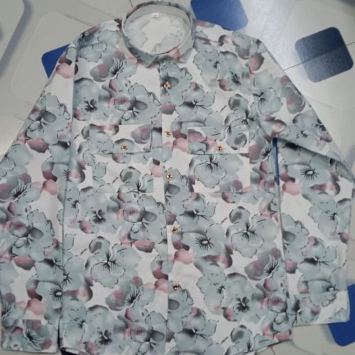 Mens Cotton Blend Grey Pink Floral Shirt