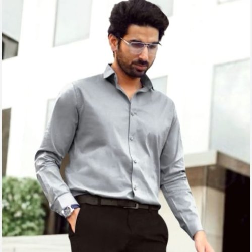 Mens Cotton Blend Light Grey Formal Shirt