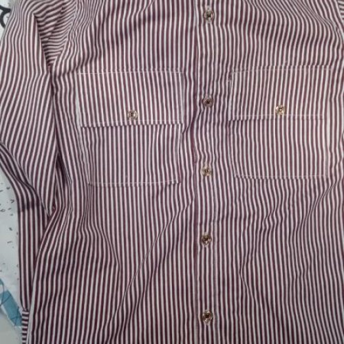 Mens Cotton Blend Maroon White Stripe Shirt with Stand Collar