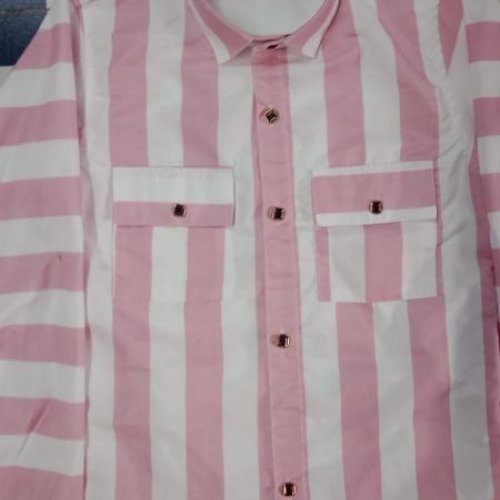 Mens Cotton Blend Pink White Stripe Shirt