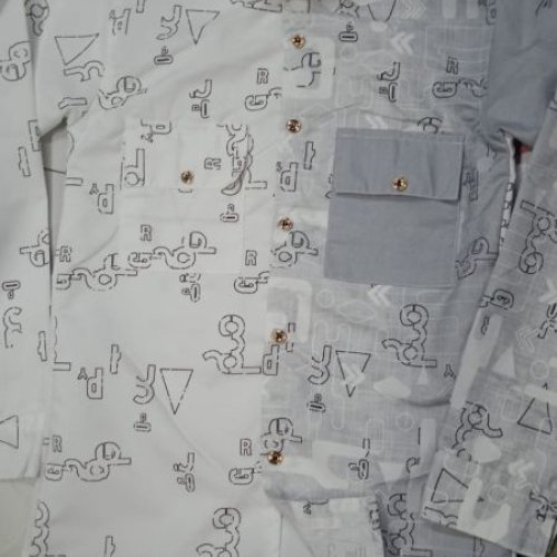 Mens Cotton Blend White & Grey Graffiti Shirt
