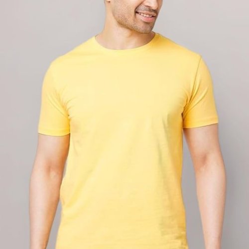 Mens Cotton Blend Yellow Crew Neck T-Shirt