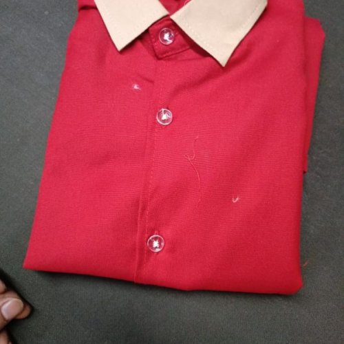 Womens Red Buttoned Workwear Dress with Beige Contrast