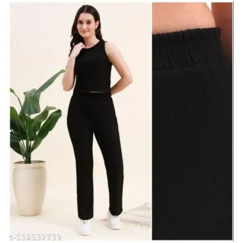 Ladies Black Cotton Linen Co-Ord Set