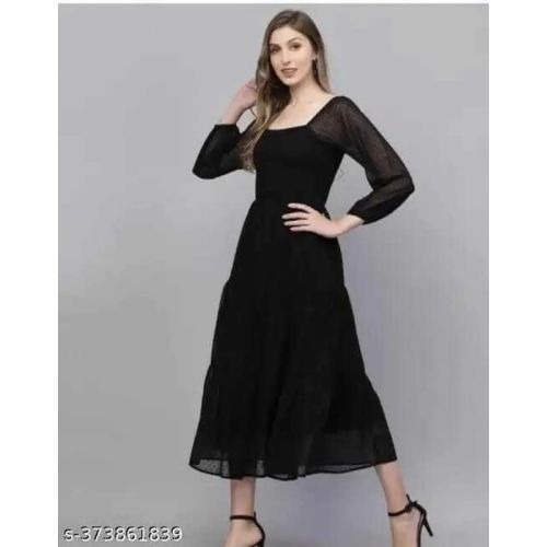 Ladies Black Georgette Long Dress