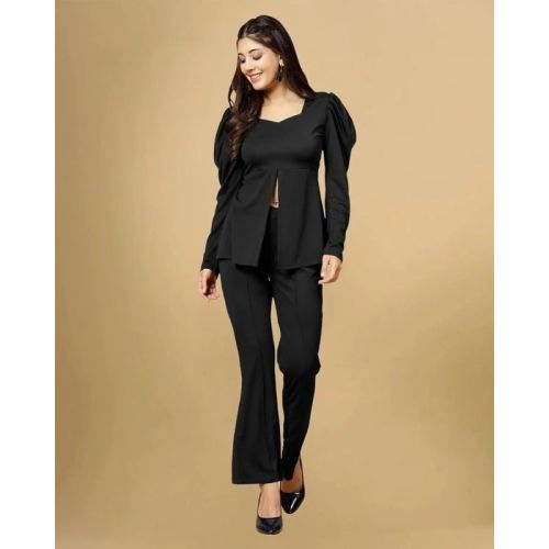 Ladies Black Poly Cotton Full Sleeves Co-Ord Set