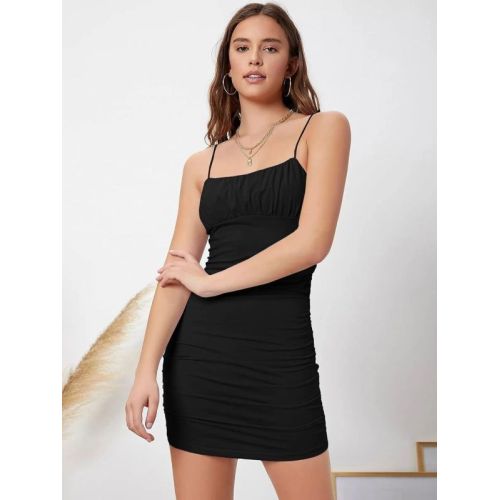 Ladies Black Polyester Bodycon Short Dress