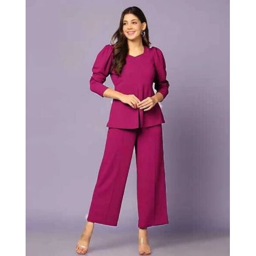 Ladies Dark Pink Poly Cotton Co-Ord Set