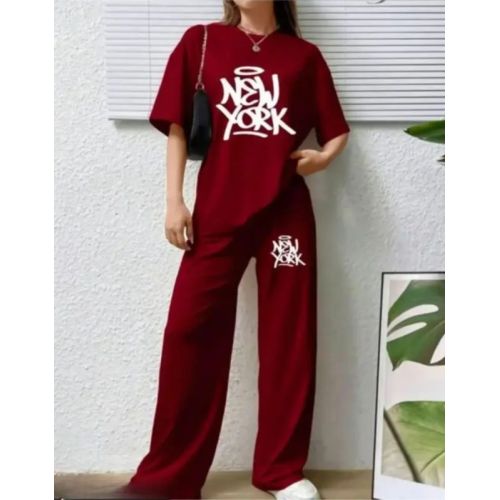 Ladies Maroon Poly Cotton Co-Ord Set