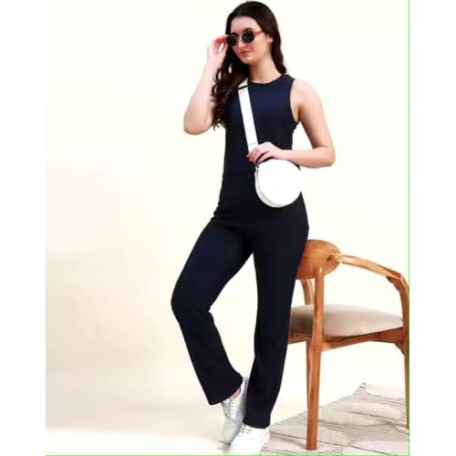 Ladies Navy Blue Cotton Linen Co-Ord Set