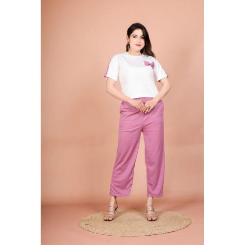 Ladies Plain Cotton T Shirt & Palazzo Set